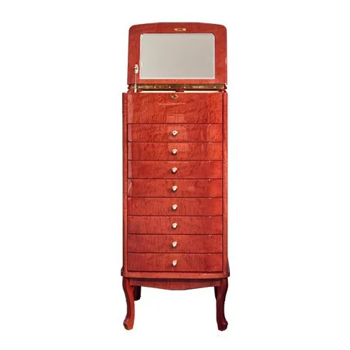 خشب صلب فاخر خفيف، خزانة مجوهرات مع مرآة، أرضية ممتازة مع قفل، خزانة تخزين المجوهرات