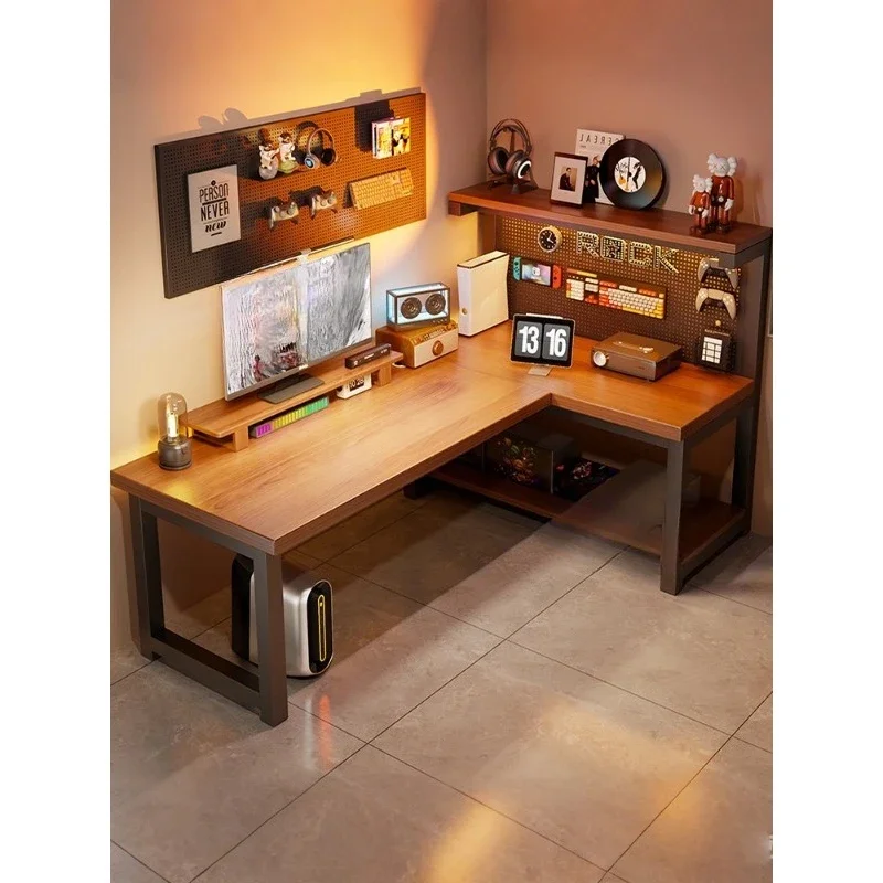 Solid wood corner computer desk desktop hole board desk integrated household bedroom corner wall L-shaped e-sports table