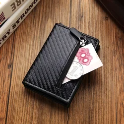 Rfid Credit Card Holder Wallet Men Metal Magnetic Automatic Wallet Male Coin Case Women Mini Carbon Credit Cardholder Case Purse