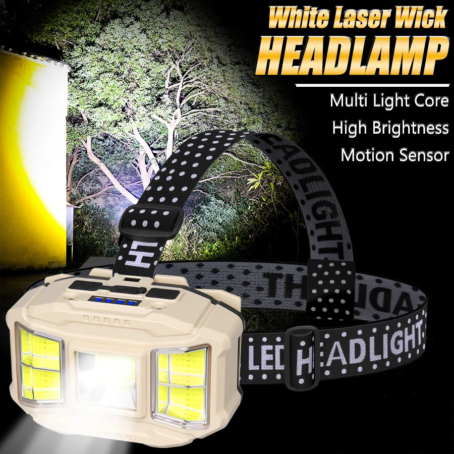 

Motion Sensor Headlamp - 5 Mode LED with Red Light, USB-C Rechargeable Waterproof for Camping/Fishing/Emergency (Hands-Free)