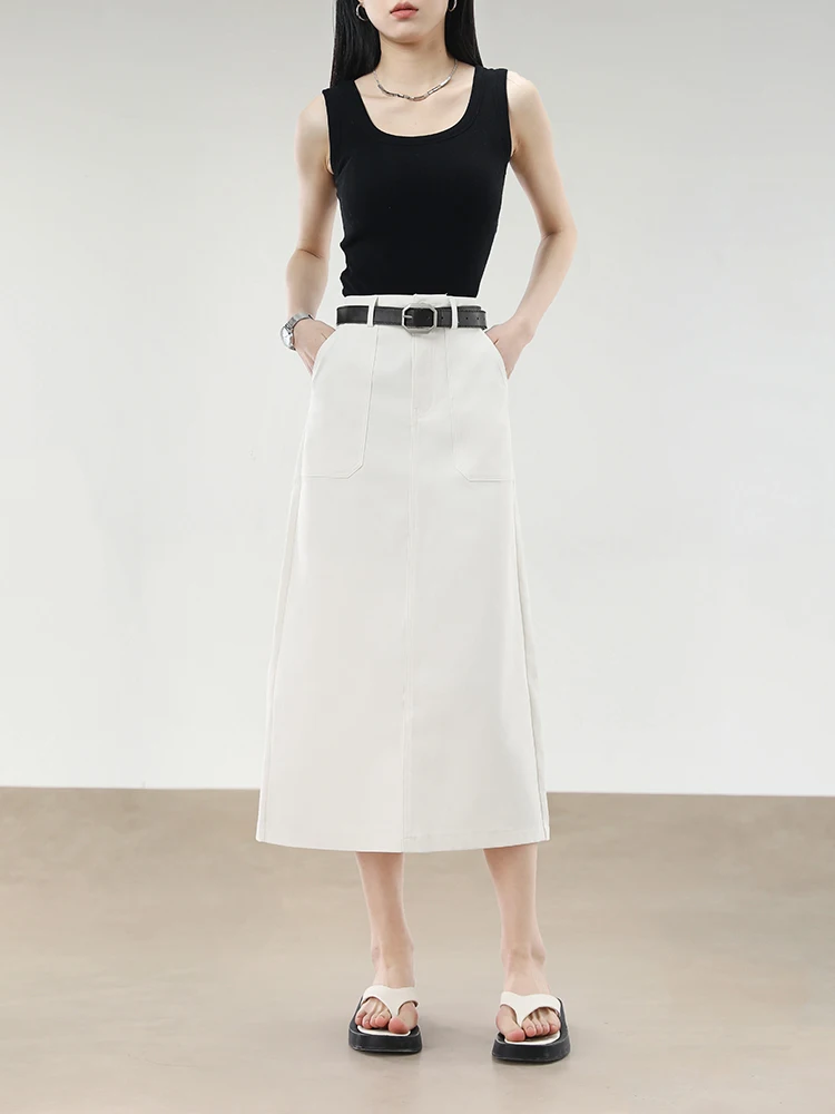 

High Waist Straight Leg Denim Skirt for Women Summer Slimming Small Size Slit Hippis White Color Faion Polyester F...