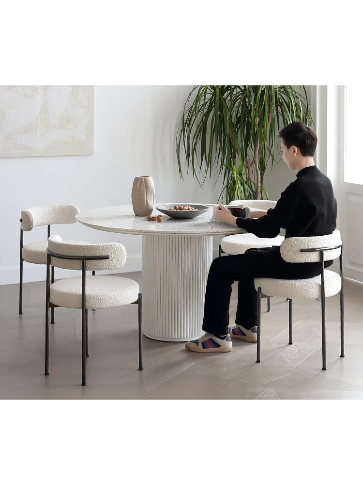 Simple modern rock slab terrazzo dining table and chair combination