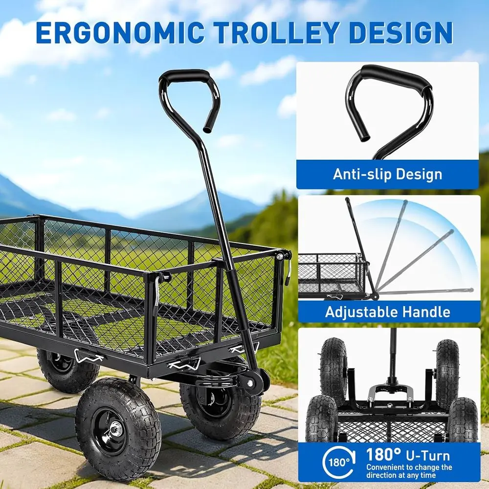 Carros de Jardín de Acero - Carretilla Volcadora de 800 lb con Ruedas Inflables Todoterreno o Brazos para Jardín/Césped - Utilidad Resistente para Exteriores