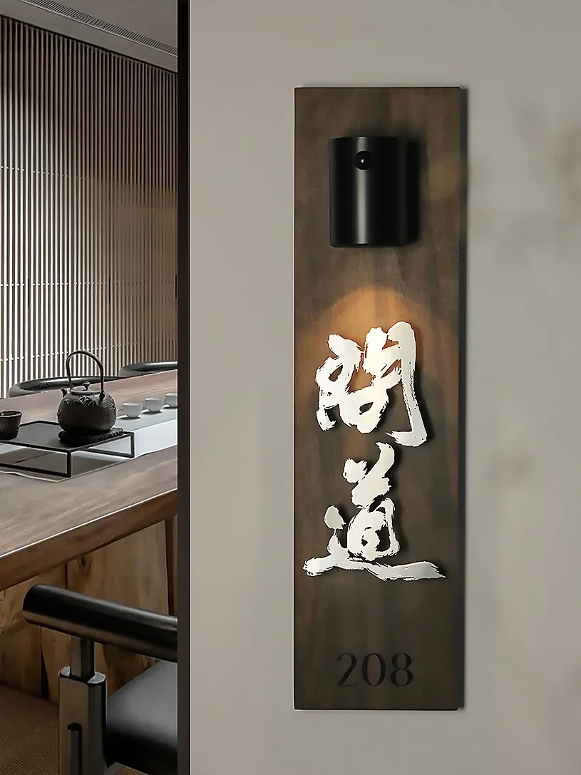 Magnetic charging induction lamp with suspended words Walnut wood homestay club door number