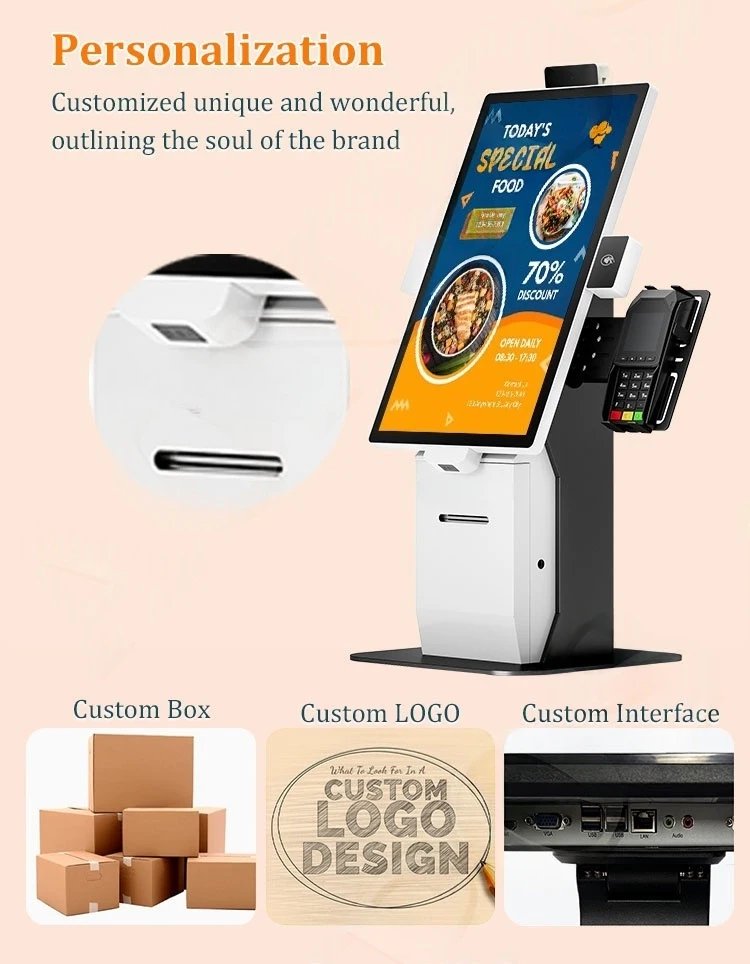 21.5 23.8 Inch Modular Configuration Self Ordering Machine Kiosk QR Scanner Smart Self Service Kiosk For Cafe Casual Dining