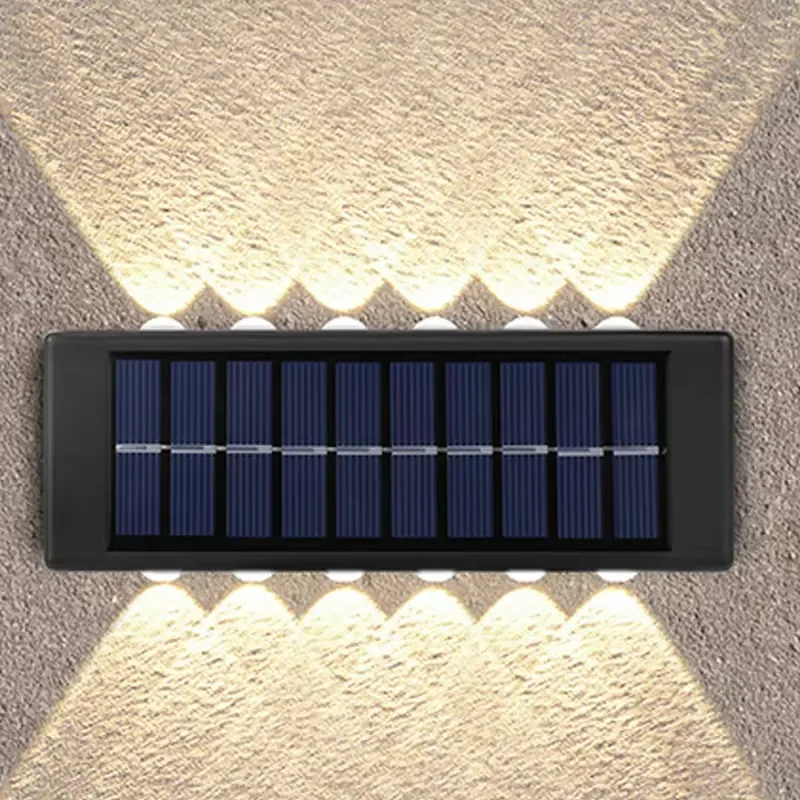 

12 LED Solar Wall Light Up/Down Illuminate Outdoor Sunlight Sensor IP65 Waterproof Warm White Eco-Friendly Modern Nordic