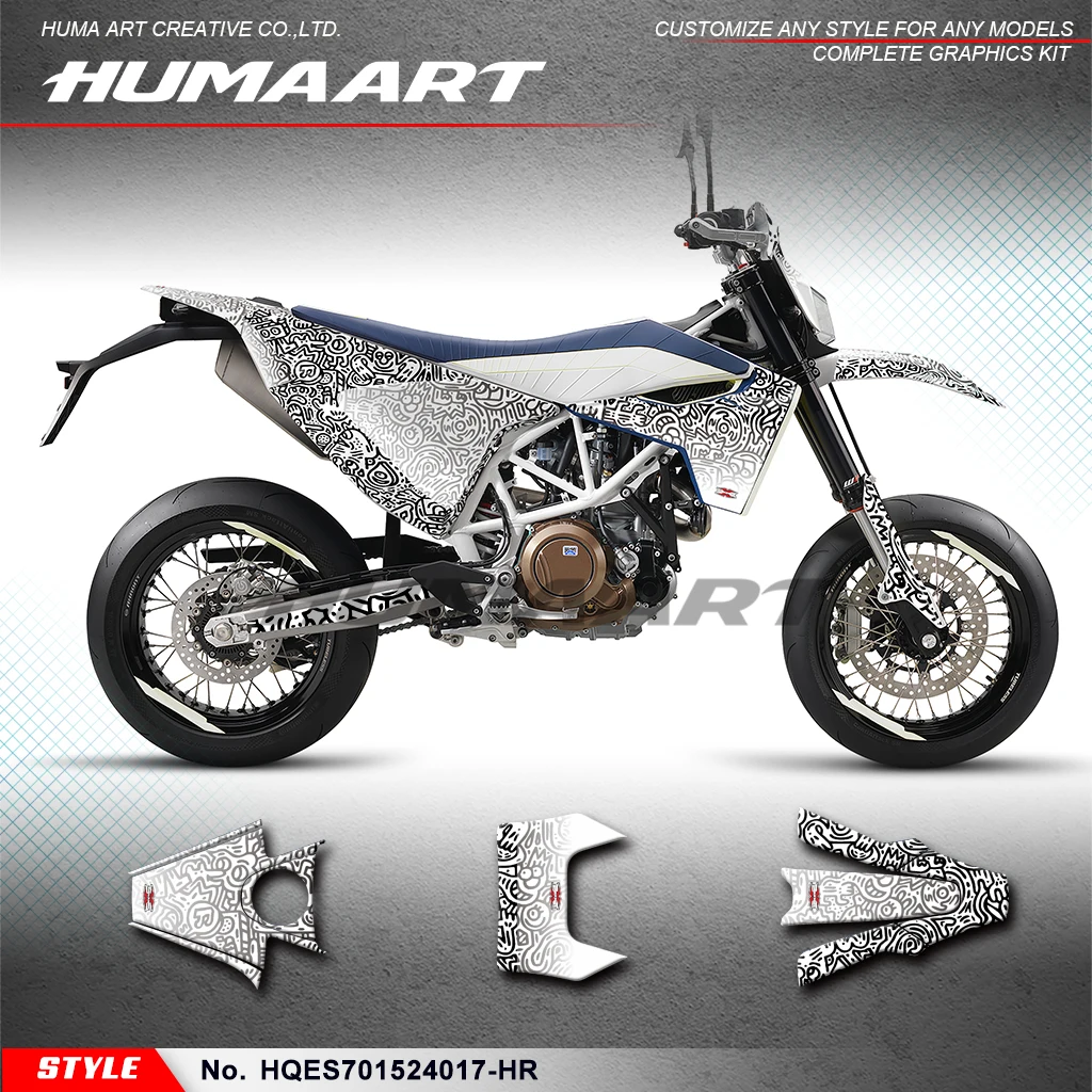 

HUMAART Sticker MX полный виниловый Custom графическая наклейка Kit для Husqvarna Enduro Supermoto 701 2015-2024, HQES701524017-HR