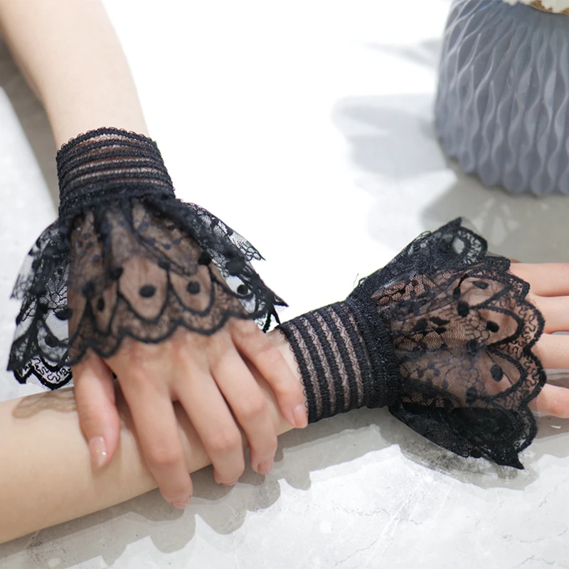 Nail photo design sweet black lace ruffled fake sleeves elegant horn cuff decoration wristband Nail shoot studio backgrounds