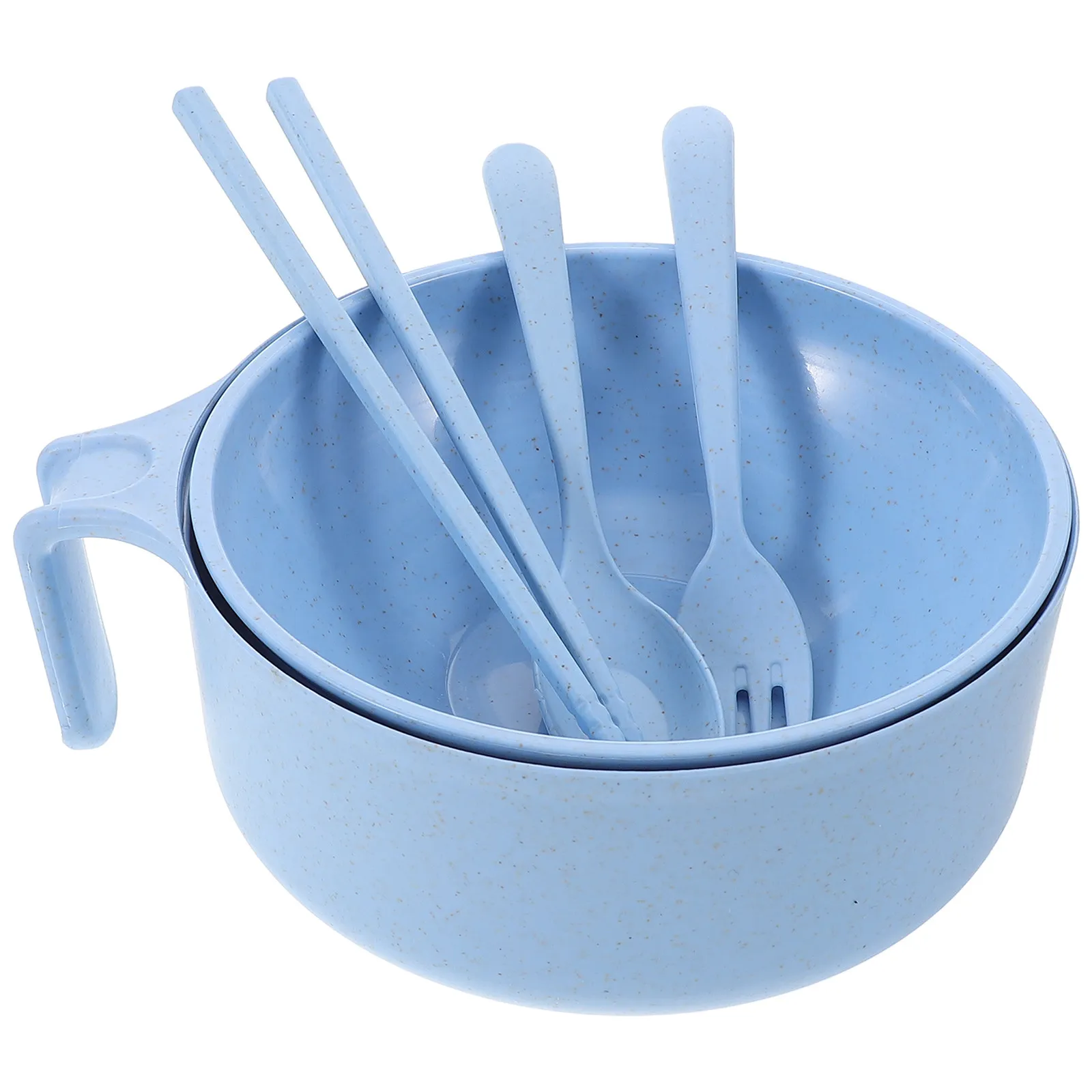 Sky-Blue Ramen Noodle Bowl Set Large Capacity Instant Noodle Microwave Cooker Lid Included Utensils Portable Dorm Office
