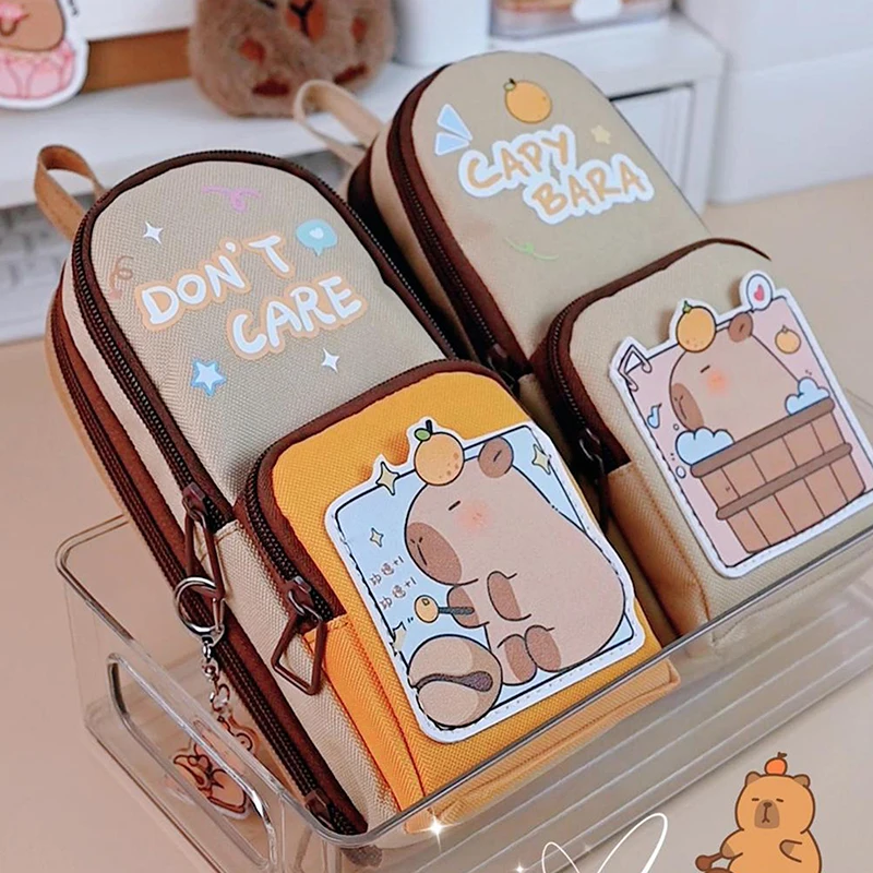 Imagem -05 - Cute Cartoon Capybara Pencil Case Bolsa de Lápis de Grande Capacidade Papelaria Estética Bolsa Durável com Zíper Moda