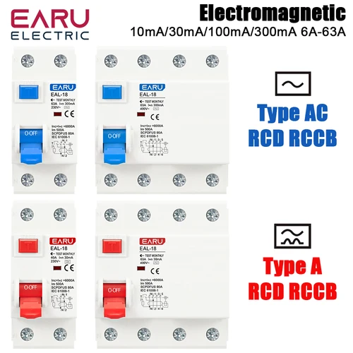 2/4P 10/30/100/300mA tipo AC A RCCB RCD ELCB disyuntor de corriente Residual electromagnética interruptor diferencial interruptor de seguridad