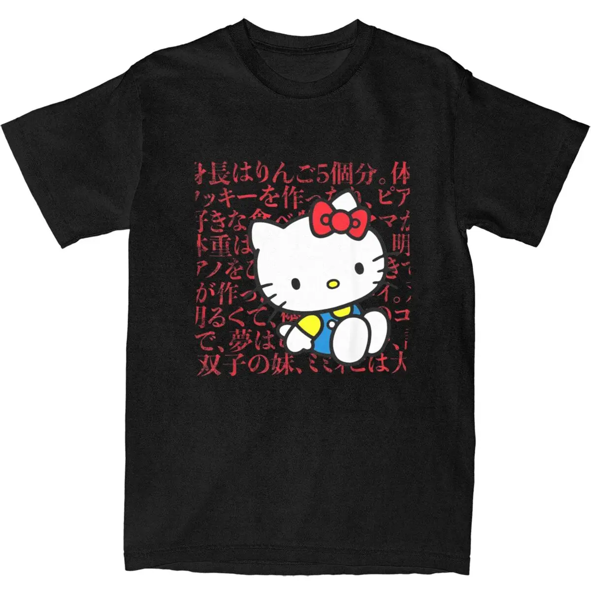 Vintage T Shirt Hello Kitty Kanji Japan Biography 100 Cotton T-Shirt Leisure Tee Shirt for Men's Summer Y2K Basic Casual Top Tee