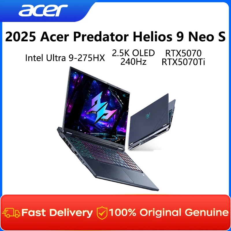 2025 Acer Predator Helios 9 Neo S Gaming Laptop 16 Inch 2.5K OLED 240Hz Screen Notebook Ultra 9-275HX 32GB 2TB RTX5070 Netbook