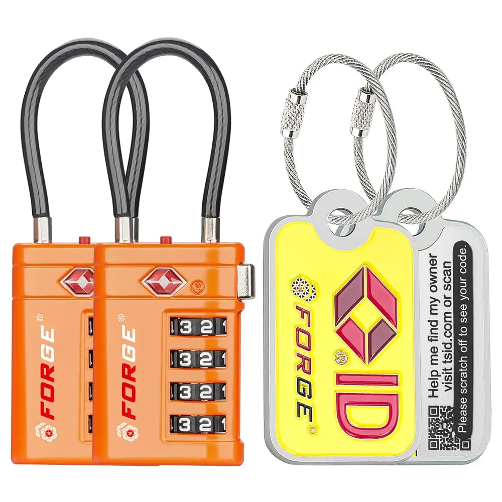 

Замки для багажа с кабелем, одобренные TSA, с кодом TSA008, 4-значной комбинацией и индикатором открытия, корпус из цинкового сплава, 2 оранжевых дорожных замка L