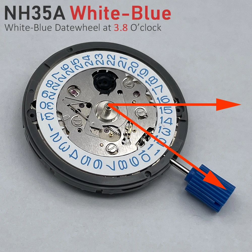 Genuine Japan NH35 Automatic Mechanical Movement Mod White-Blue Datewheel 3.0/3.8 Crown Modification Watch Mechanism NH35 4R35