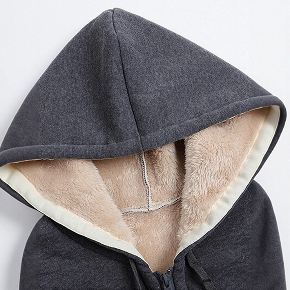 سترة نسائية بغطاء للرأس لخريف وشتاء 2025 مريحة رياضية مبطنة بالقطيفة وأكمام طويلة مع قلنسوة بسحاب كامل وجيب أمامي بلوفر يومي #4