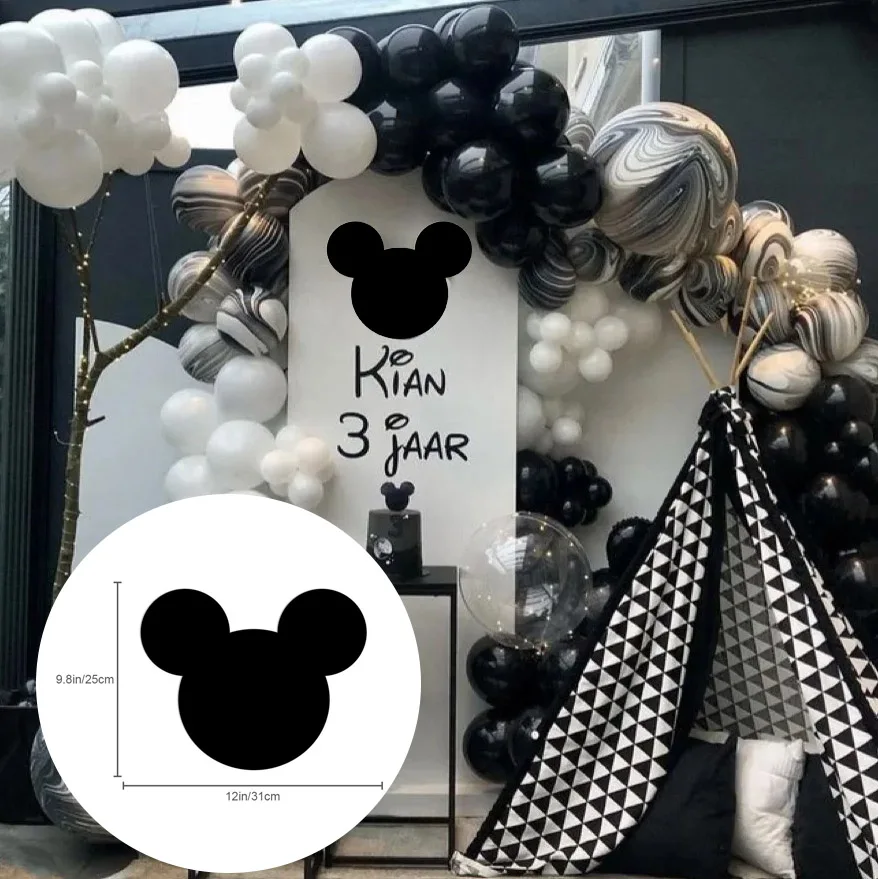 Black Mouse Head Backdrop Cutouts KT Board for Baby shower Girls 1st Birthday Party Backdrops Background Photo Props Decorations