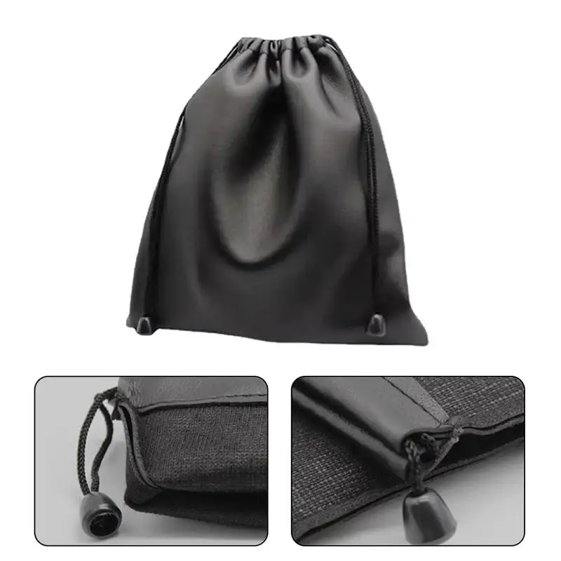 Durable Black PU Drawstring Storage Bag Dust‑Proof Pouch For Headphone Earphone Multi‑Purpose Organizer