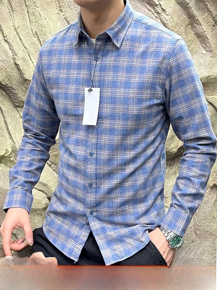 

Waed Pure Cotton Long Sve Men's irt Breathable Casual Sle Stand Fit Autumn New Arrival Plaid Texture Thiened Fa...