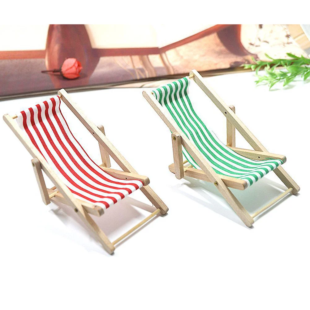 Beach Chairs Mini House Crafts Furniture Miniature Pillar Adornments Red Travel