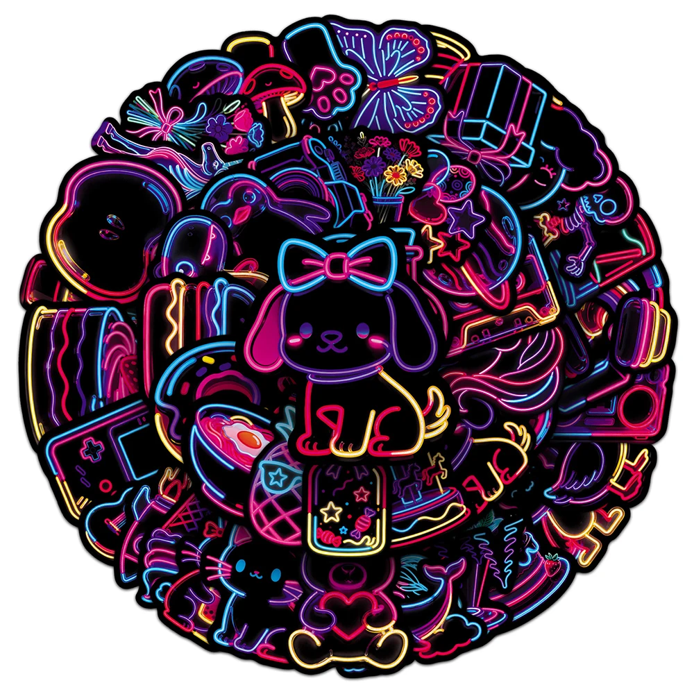 

10/30/50pcs Cartoon Neon Ins Style Pattern Stickers Kawaii Flower Cake Graffiti Sticker Scrapbook Luggage Phone Cute Decals Pack