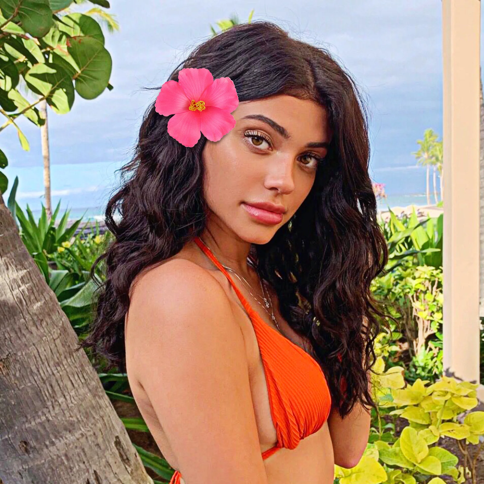 10 قطعة زهر الكركديه الوردي الصناعي ديكور الأزهار DIY بها بنفسك التصوير الدعائم زهرة الكركديه الوردي زهرة هاواي الزهور الزينة #3