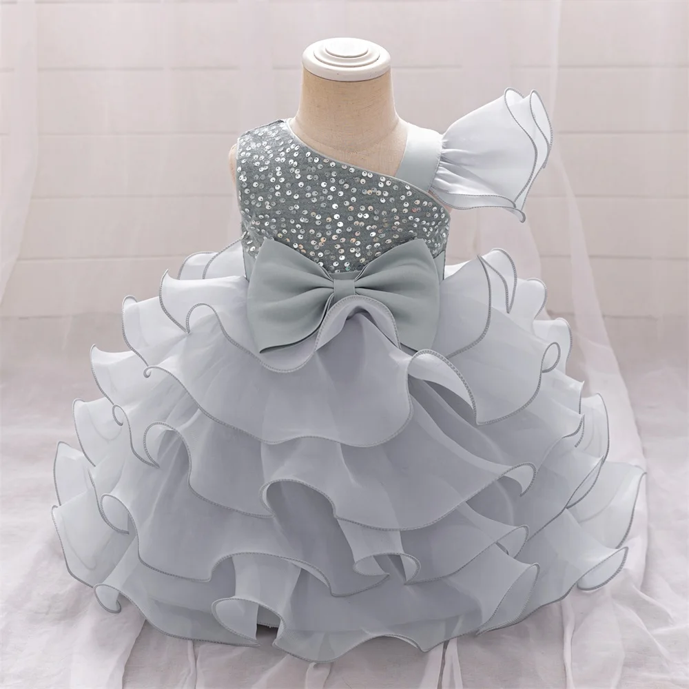 Flower Girls Wedding Bridesmaid Party Dress Kids Sequin Princess Gown For Baby Toddler 1st Birthday Bow Clothes Evening Costumes