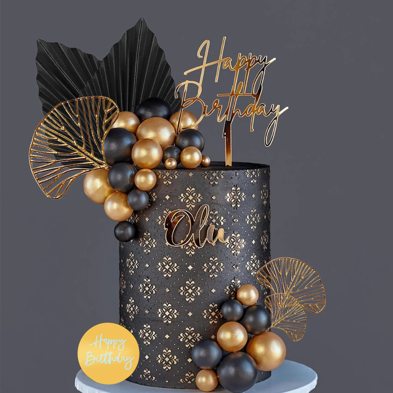 Mann Kuchen Topper Alles Gute zum Geburtstag Kuchen Topper Schwarz Gold Kugeln Kuchen Dekorationen für Geburtstag Hochzeit Baby Shower Party Dekoration