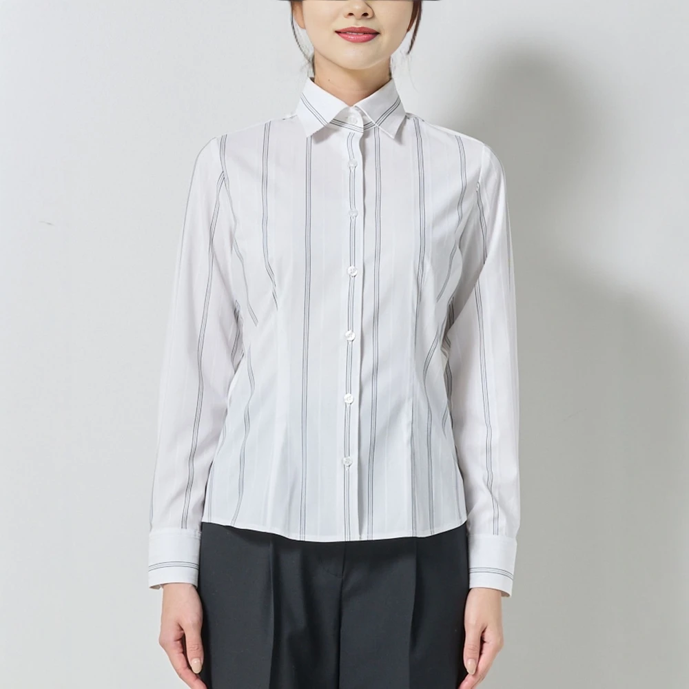 

Torowee Commuter Sle irt Waist-Cinching Women's Long Sve Striped Polyester Fiber irt for Busin And Casual Wear