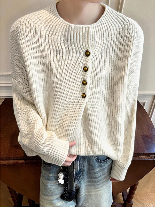 

Белый свободный вязаный свитер на пуговицах для мужчин, осенний трендовый брендовый свитер Haome Lazy Knitted с дизайном на плечах