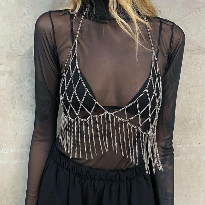 2023 Spring T-shirt Outfit Lingerie Underwear Body Chain Geometric Lattic Shape Harness Jewelry For Women Holiday Bikini Bra