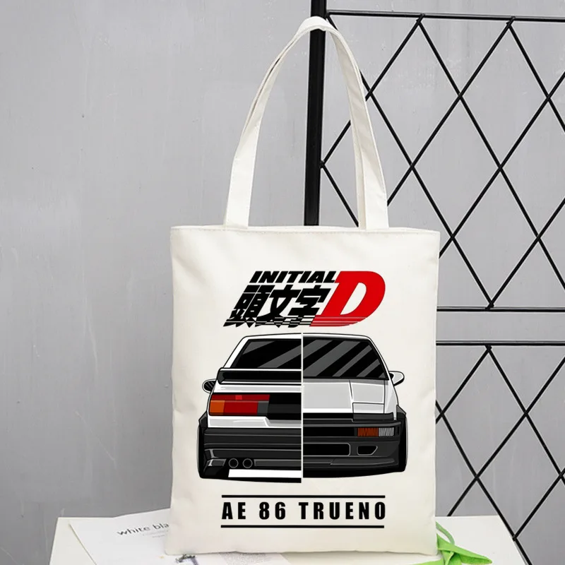 Bolsa de compras reutilizable con estampado de Anime Drift AE86 Initial D JDM Manga Takumi Fujiwara Drift Car Akagi RedSuns para mujer, bolsas de lona