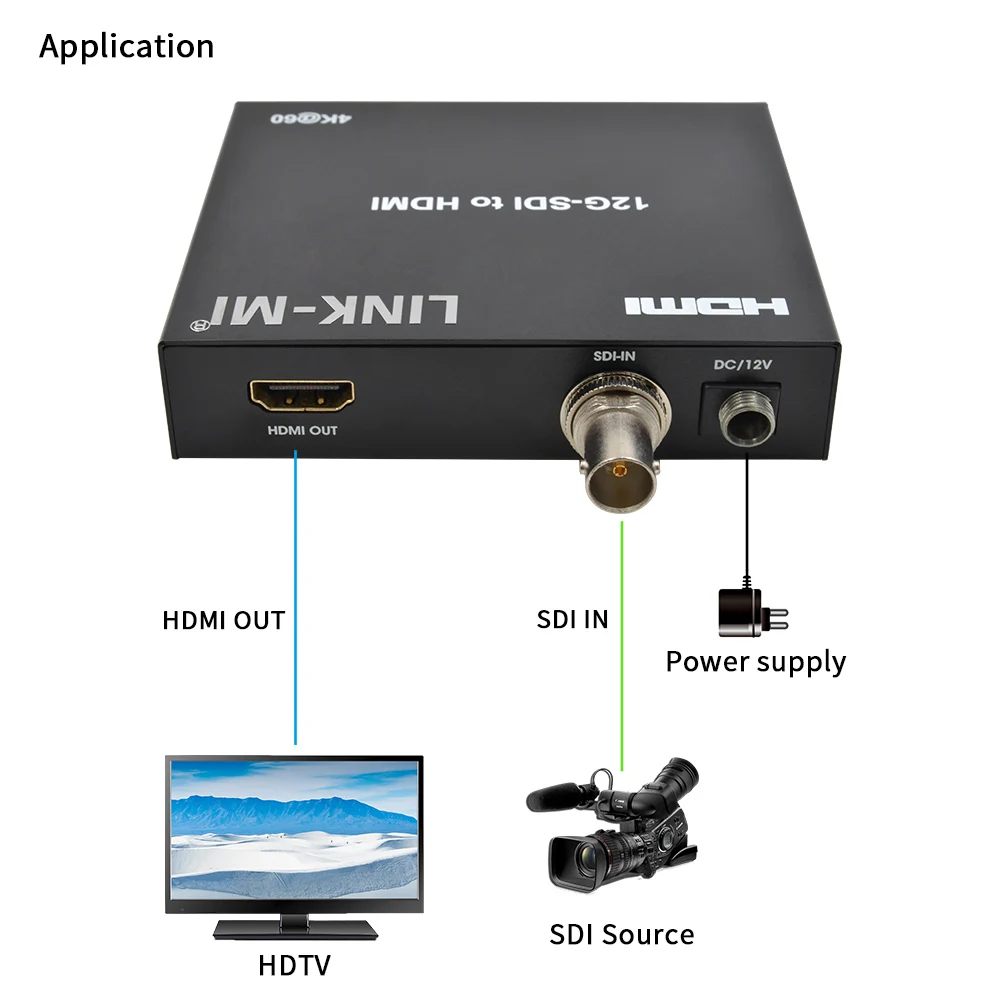 Konwerter 12G 4K SDI na HDMI link mi Obsługa 6G/3G HDCP2.2 Maks. 120M Konwerter Downsacler BNC na HDMI na duże odległości