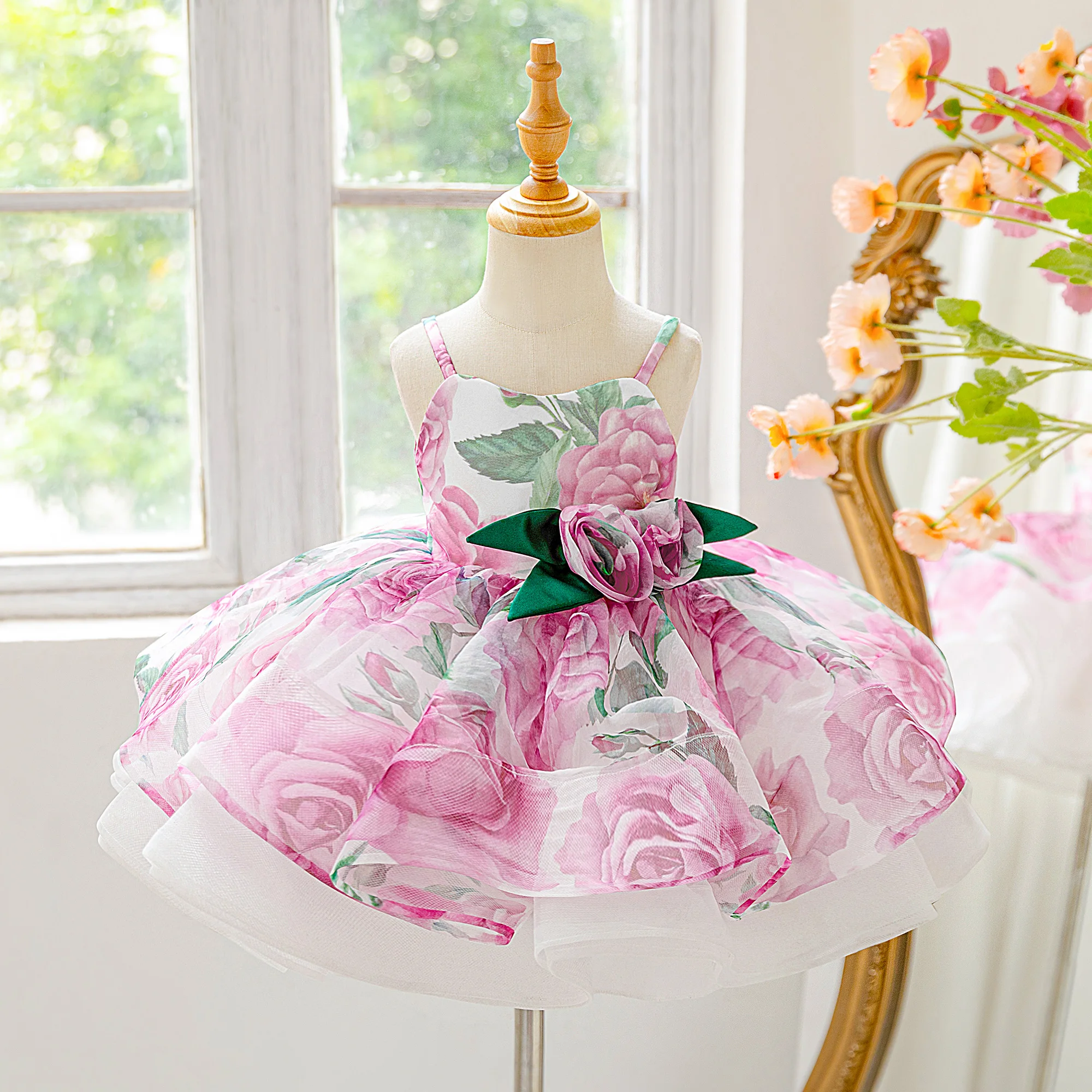 

Toddler Flower Party Baby Girsl Dress Elegant 1 Yrs Birthday Baptism Princess Prom Dresses Girl Wedding Bridesmaids Evening Gown