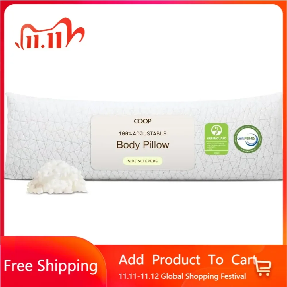 

Coop Home Goods Ergonomic Body Pillow, 20x54 Inches for Back, Shoulder, Hip, and Knee Support, Ideal for Side Sleepers
