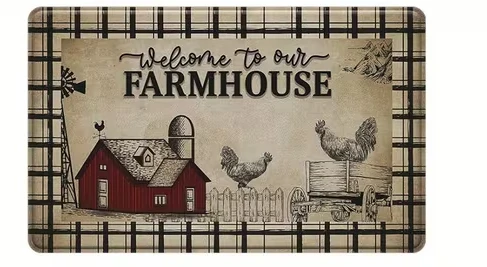 Farmhouse Kitchen Rugs Anti Fatigue Washable Non-Skid Kitchen Mat, Farmhouse Rooster Mat Doorway, Balcony, Living Room Decor