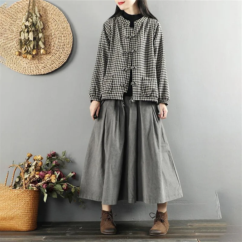 Y2K Spring Autumn Casual Jacket 2024 New Single-Breasted Round Collar Women's Clothes Top Fashion Coil Buckle Plaid Coat Female