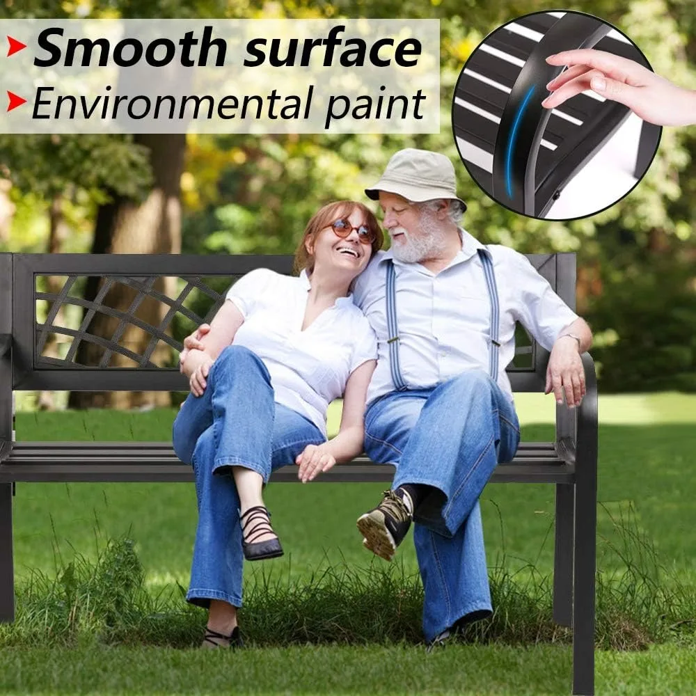 مقاعد حديقة معدنية خارجية - أثاث فناء متين من الحديد الزهر للحدائق، تحمل سعة عالية 480 بوصة #4