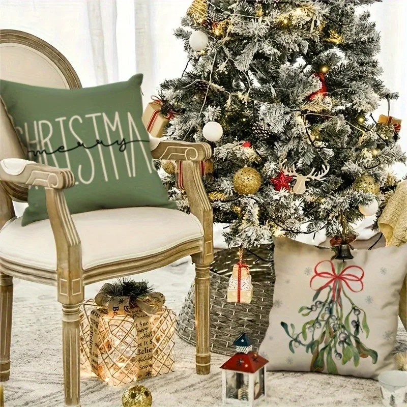 Fundas de almohada Festivas con tematici navideña e de invierno: أرمبولز نيفادوس، ماليتاس فيليسز y muérdago، decoración del #4