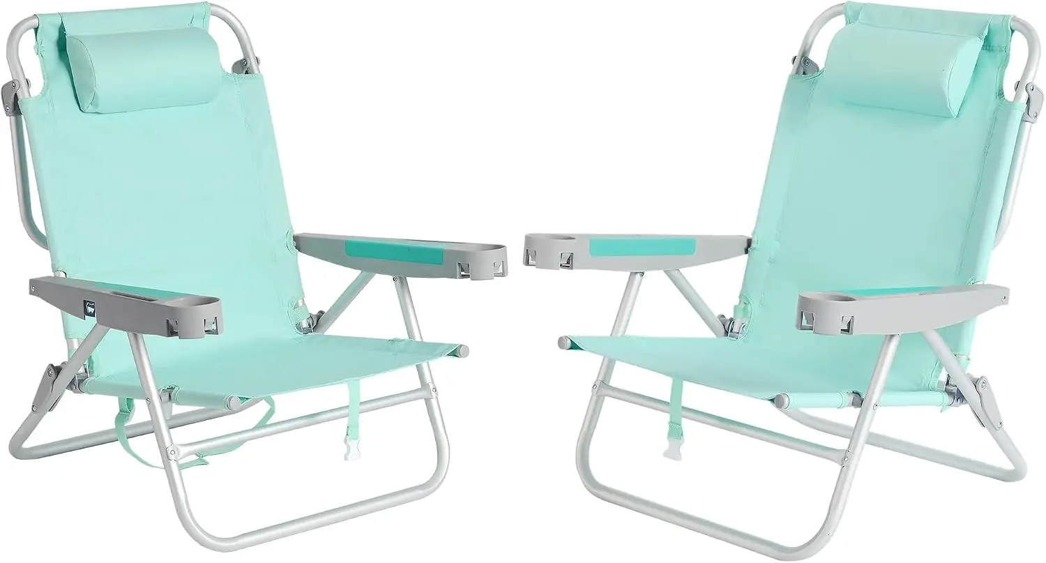 Extra Wide Low Beach Chair 2 Pack 5 Position Lay XL Oversized Portable Folding Camping Chairs Cup Holder Outdoor Sand Foldable B