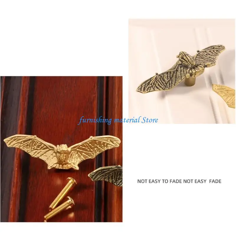 Y5GD Traditional Chinese Metal Handle Small Bat Feng Shui Good Luck for Cabinet Door