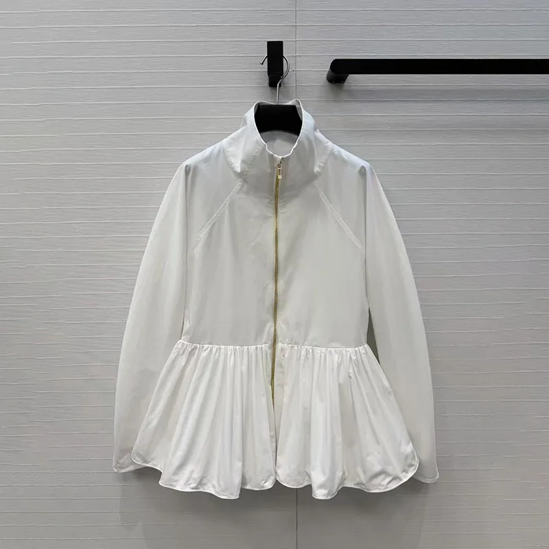 Women's fitted blazer jacket, stand-up collar with ruffled hem short coat, high-quality business wear, 2026, new style, y2k