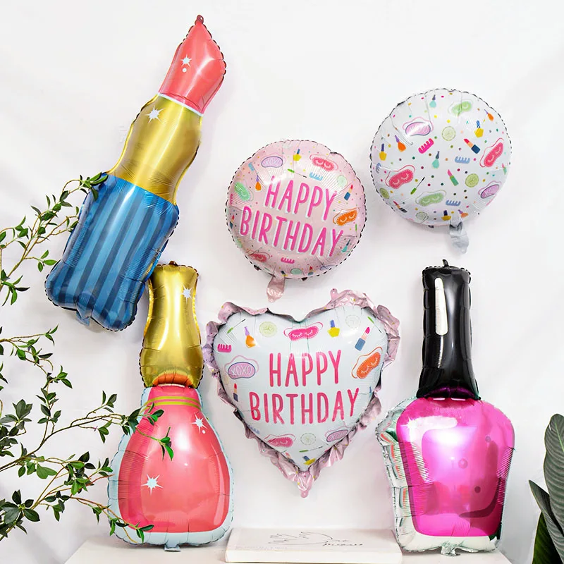 Lipstick Aluminium Film Balloon, Girls Make-up Beauty Theme Birthday Party Decoration Balloon, Nail Polish Balloon