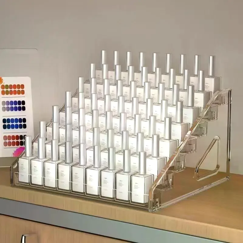Acrylic Transparent Multi-layer Nail Polish Display Stand Lipstick Storage Box Plastic Nail Salon Cosmetic Tabletop Display Rack