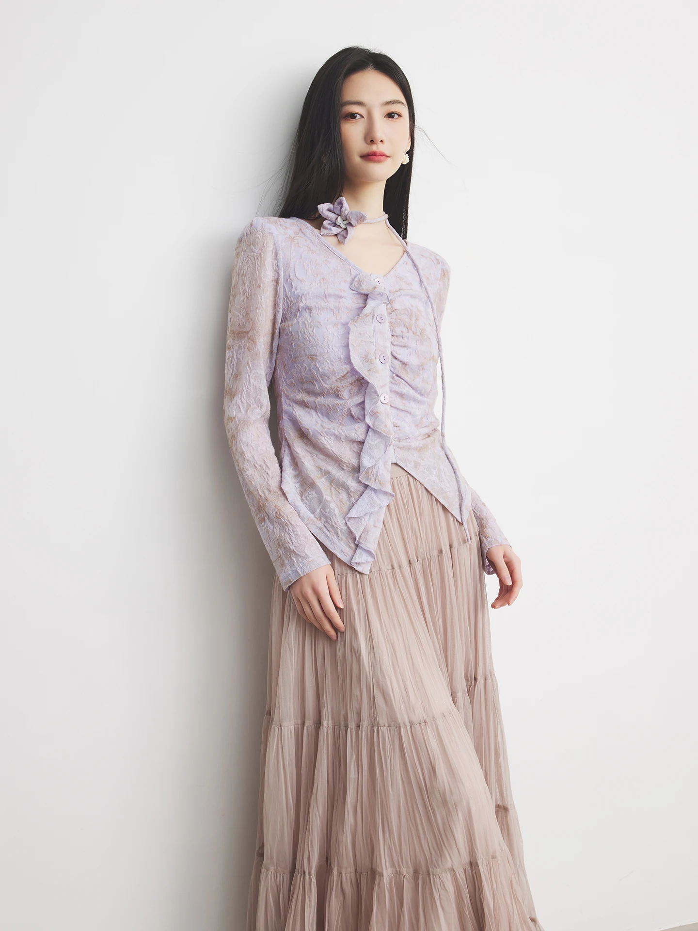 

Annata Long Sve Women's irt Purple adient Flower Design Commute Sle Moisture ng Cool Feeling Regular Fit irt