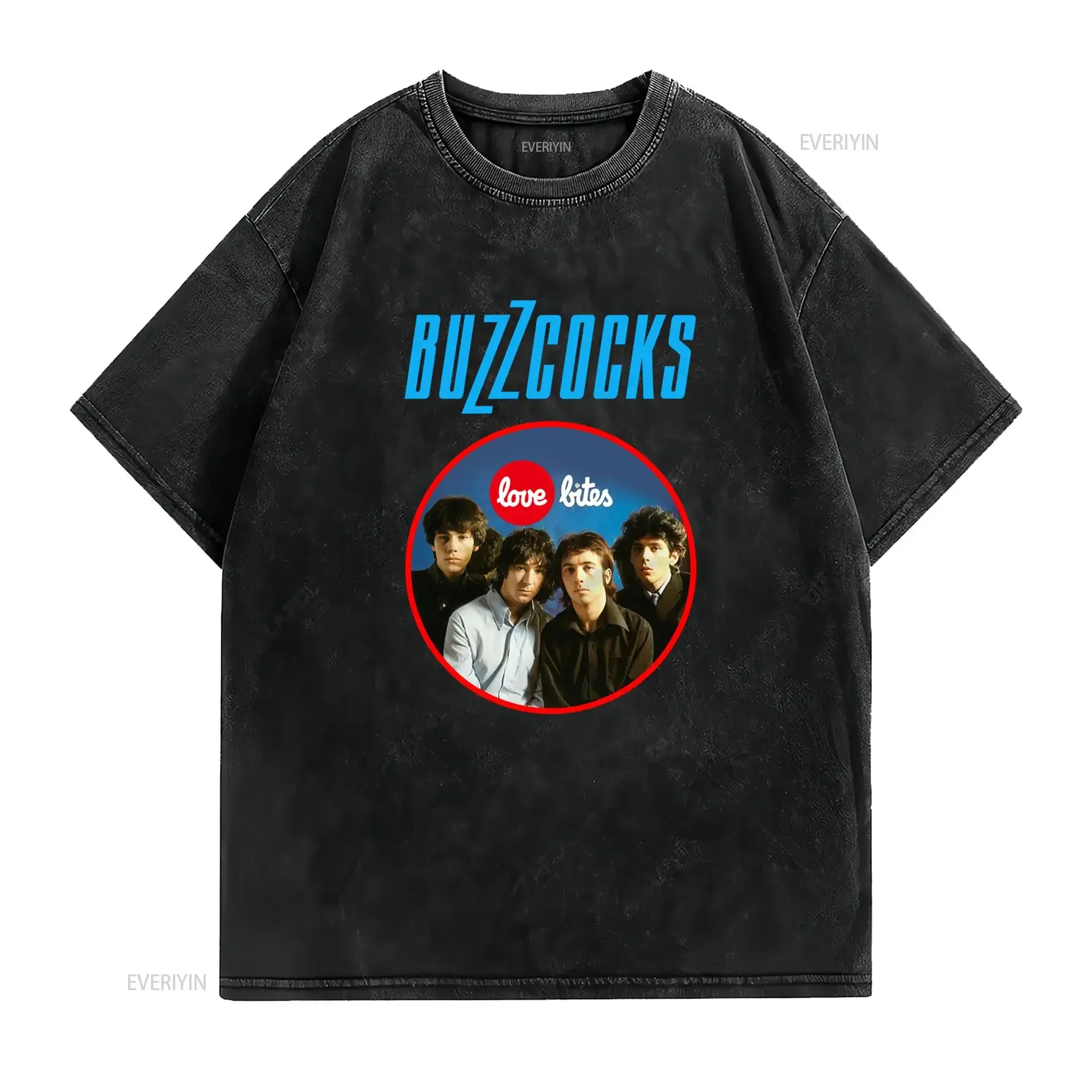 Camiseta de la banda Buzzcocks Love Bites música punk rock Cuello redondo casual tejido ligeramente elástico corte vintage Soft