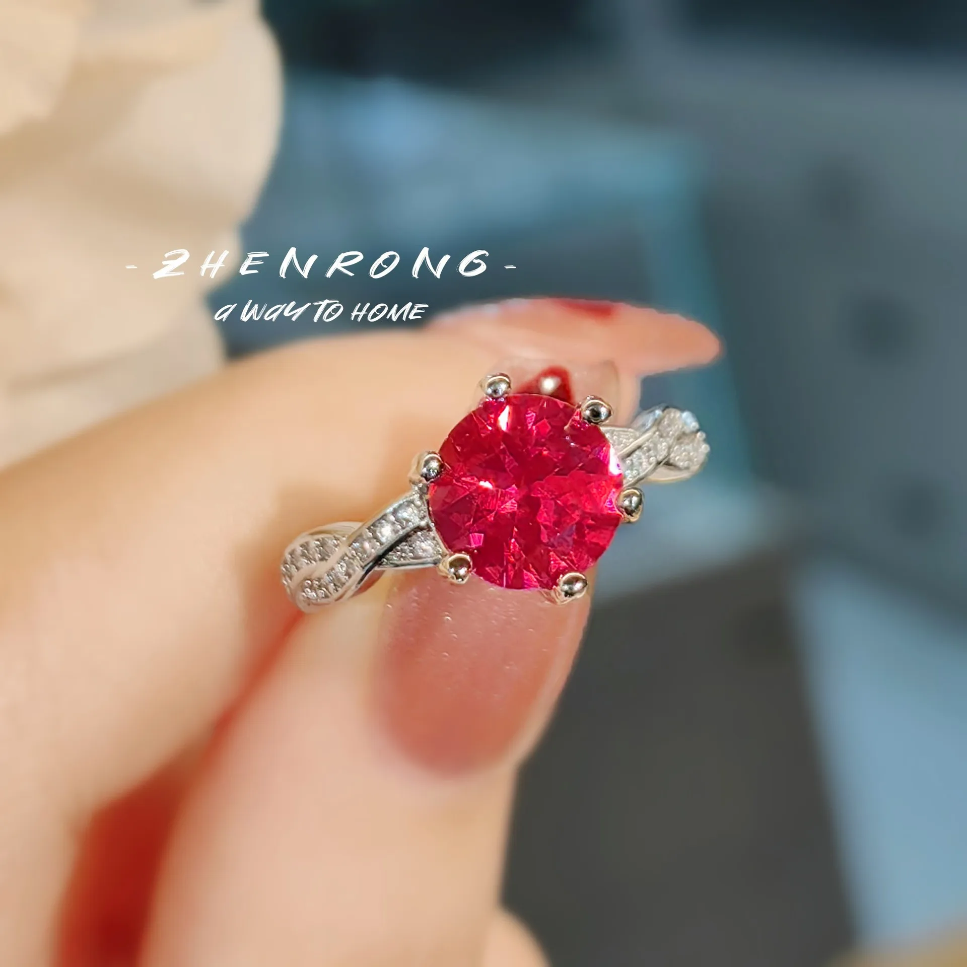 S925 Sterling Silber Ring 2 Karat Roter Korund Modischer Leichter Luxus Einfacher Vielseitiger Ring für Damen Dating Party Geschenk – Detail 1