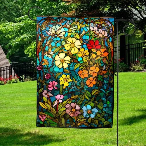 Wildflower Stained Glass Flag Window Hanging Decor Gift for Mom Grandma AAV hhz