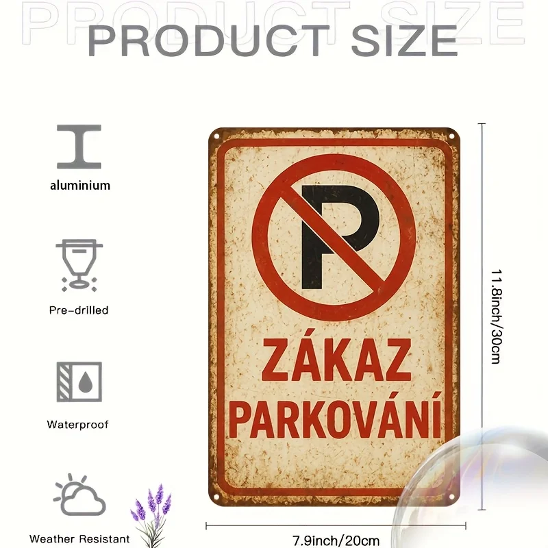 2D Metal Sign Retro Czech Wall Decor 7.87x11.81 Inch Aluminum Novelty No Parking Plate Vintage Home Cafe Bar Garage Indoor Outdo