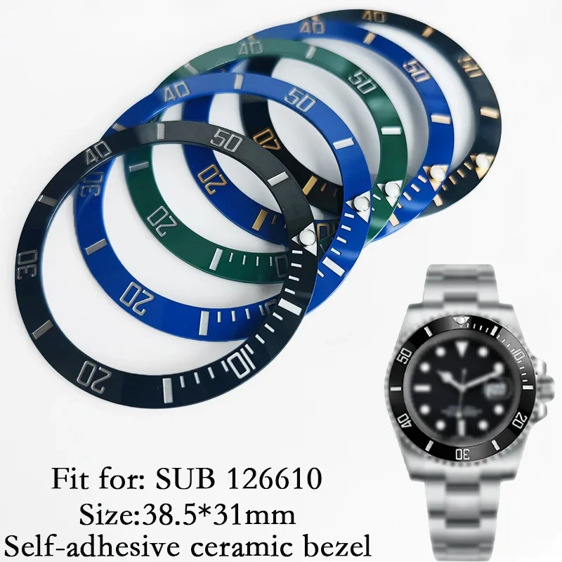 38.5×31mm Adhesive Sticker Ceramic Bezel Platinum Color Font For SUB 126610